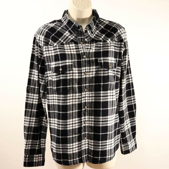 Jack's Girlfriend Womens Western Flannel Plaid Shirt M Roll Cuff Snap Front EUC - Picture 1 of 12
